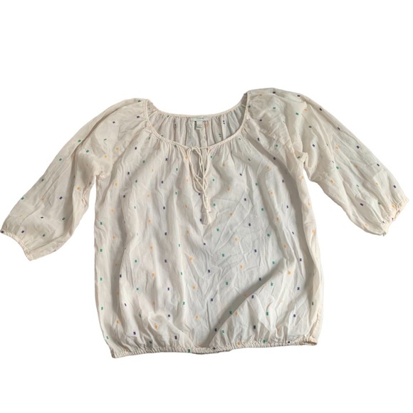 J Crew Chambray Dot Peasant Tassel Blouse - Picture 3 of 8